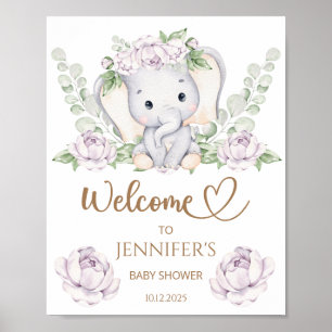 Poster Baby Elephant & Flower Chá de fraldas Welcome