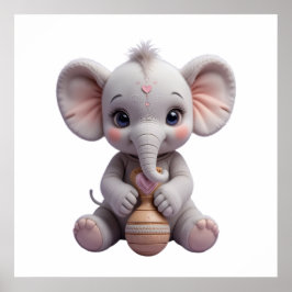 Poster Baby Elephant Holding Toy – Cute Nursery