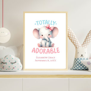 Poster Baby Elephant Pink Baby Girl Nursery Wall Art