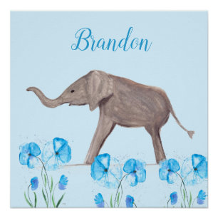 Póster Baby Elephant willife Animal for Kids art Boy