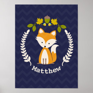 Poster Baby Fox Wreath Personalizado Nursery Trabalho de