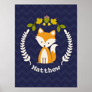 Poster Baby Fox Wreath Personalizado Nursery Trabalho de 