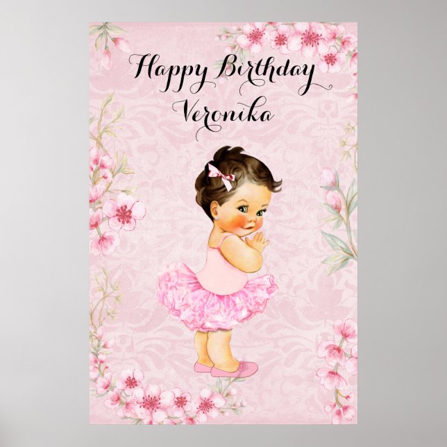Poster Baby Girl Ballerina Pink Flowers (Frente)