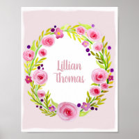 Baby Girl Watercolor Flower Wreath & Name Nursery