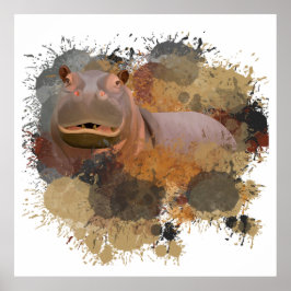 Poster Baby Hippo Abstrato Paint Splatter Willife