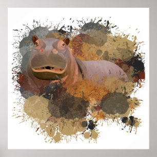 Poster Baby Hippo Abstrato Paint Splatter Willife