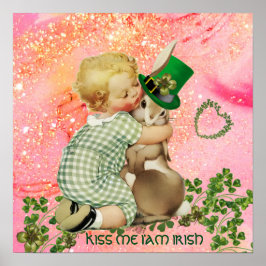 Poster BABY HUGING RABBIT Rua.Dia de Patrick,Floral Rosa