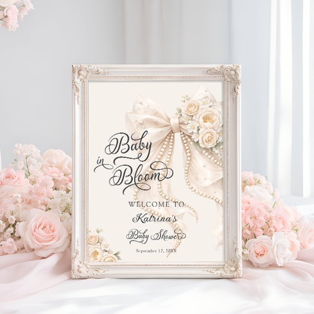 Poster Baby in Bloom Bow Floral Baby Shower Welcome (Criador carregado)