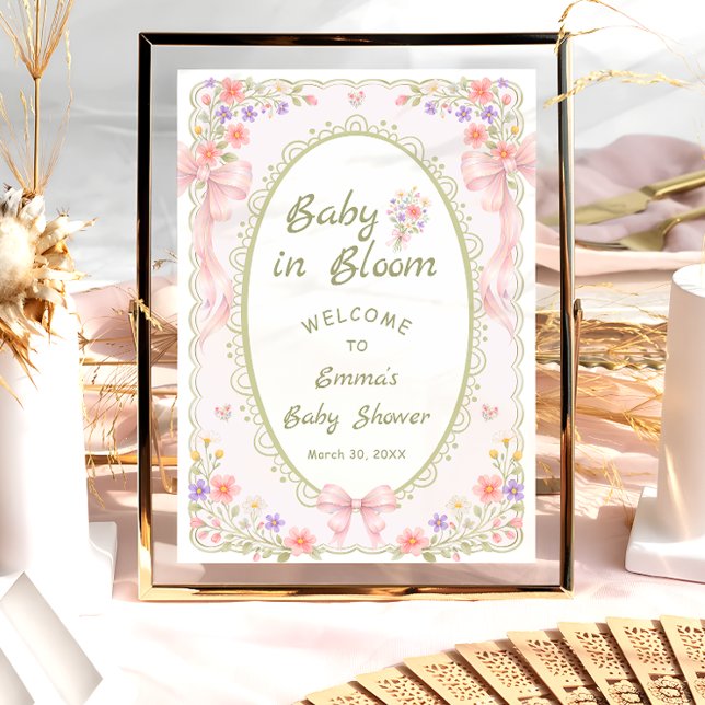 Poster Baby in Bloom Wildflower Bow Baby Shower Welcome  (Criador carregado)