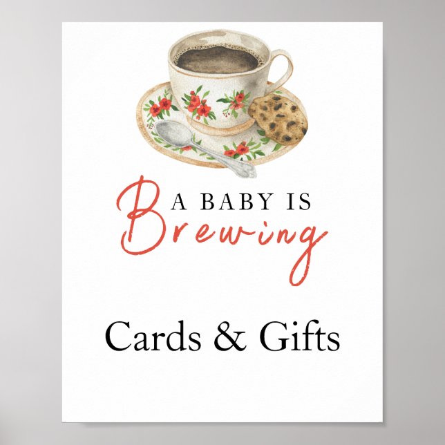 Poster Baby is brewing coffee Cards and gifts baby shower (Frente)