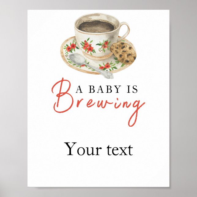 Poster Baby is brewing coffee Your text baby shower (Frente)