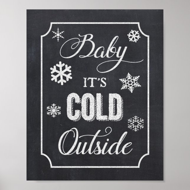 Poster Baby It's Fold Outside Winter Chalkboard Sinal (Frente)