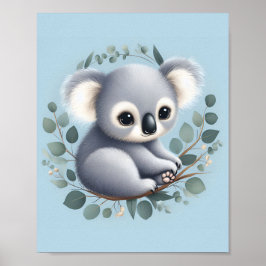 Poster Baby Koala Blue Background