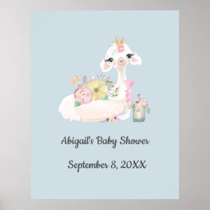 Poster Baby Llama com Flores White e Blue Baby Boy