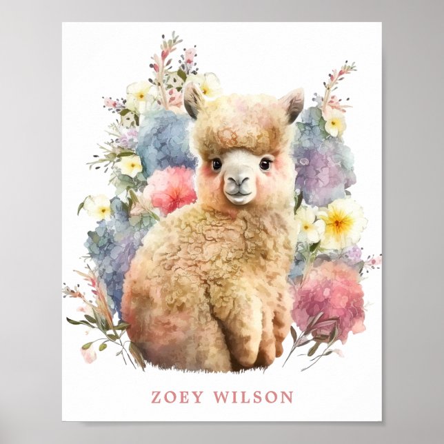 Poster Baby Llama Nursery Decor Rapariga de Muralha (Frente)