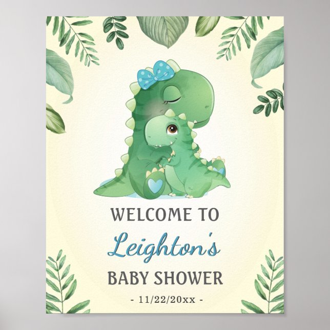 Poster Baby Momma Dinossauros Blue Baby Boy Chá Bem-vindo (Frente)