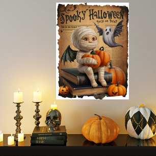 Poster Baby Mummy Ghost Vintage Halloween Estilo de Jorna