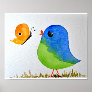 Póster Baby Nursert wallart_ Watercolor Blue Bird