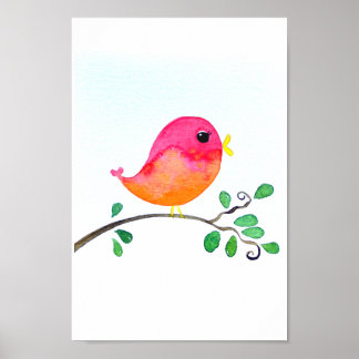 Póster Baby Nursert wallart_ Watercolor Pink Bird