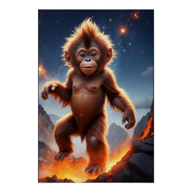 Póster Baby Orangutan e Volcano (Frente)