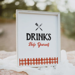 Poster Baby Q Barbecue Chá de fraldas Bebidas Sinal