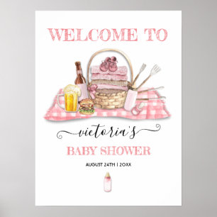 Poster Baby Q Barbecue Chá Rosa Picnic Sinal de boas-vind