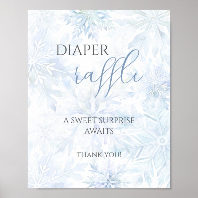 Poster Baby Shower Boy Blue Snowflake Diaper Raffle (Frente)