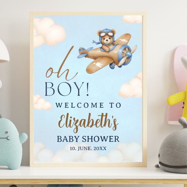 Poster Baby Shower Boy with Adorable Pilot Teddy Bear (Criador carregado)