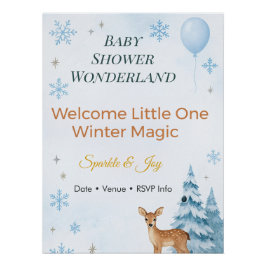Póster Baby Shower Invitation Deer Winter Wonderland