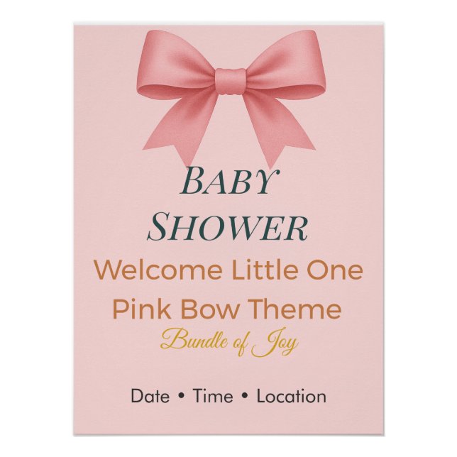 Póster Baby Shower Invitation | Pink Bow | Bundle of Joy (Frente)