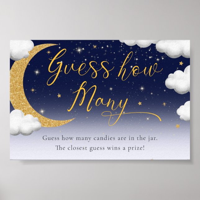 Poster Baby Shower Over the Moon Guess How Many Sign (Frente)