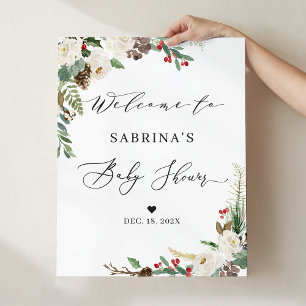 Poster Baby Shower Welcome Sign Rustic Winter Floral