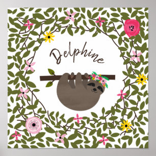 Poster Baby Sloth Floral Greenery Baby Nursery