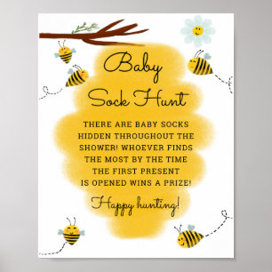 Poster Baby Sock Hunt Bee Teme Chá de fraldas Games Sina
