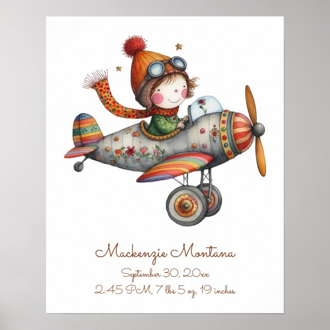 Poster Baby Stats Flying Plane Nursery Trabalho de arte (Frente)