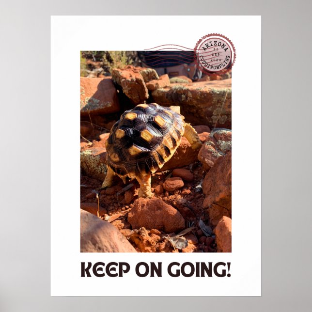 Poster Baby Sulcata caminhando na Arizona Sedona Red Rock (Frente)