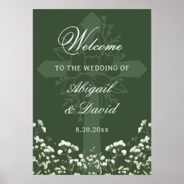 Poster Baby's Breath Sage Green Religious Wedding Welcome