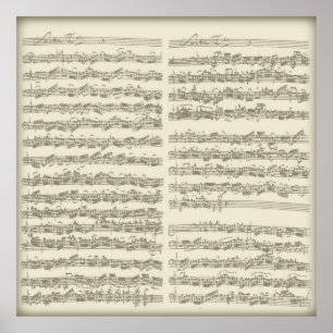 Póster Bach segundo Cello Suite, várias páginas manuscrit