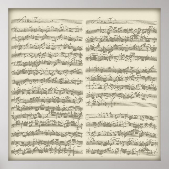 Póster Bach segundo Cello Suite, várias páginas manuscrit (Frente)
