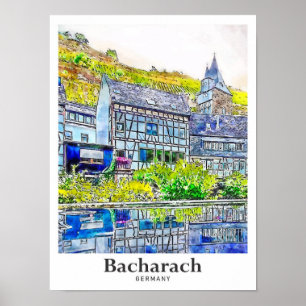 Poster Bacharach Alemanha Viagem Watercolor