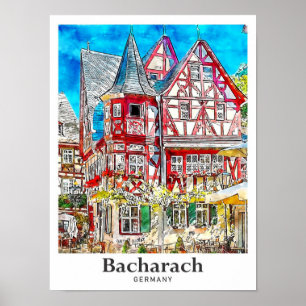 Poster Bacharach Alemanha Viagem Watercolor