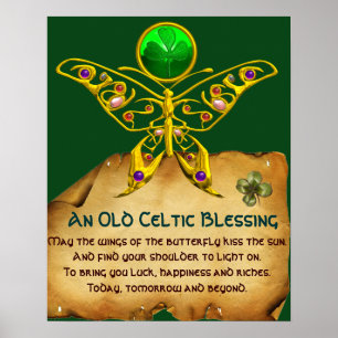 Póster Bacia Irlandesa Velho de Bênção com Borboleta Dour
