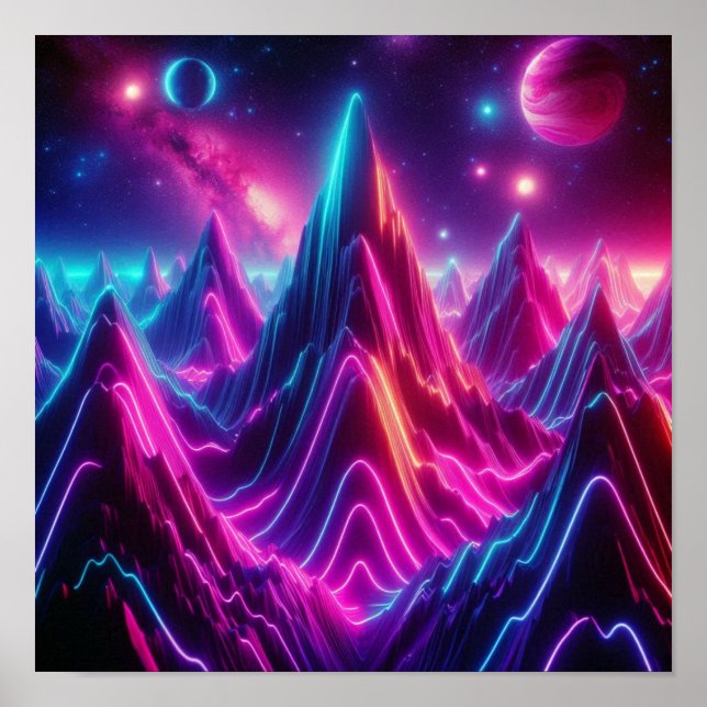 Poster Back to School Neon Cosmic Mountain View (Frente)
