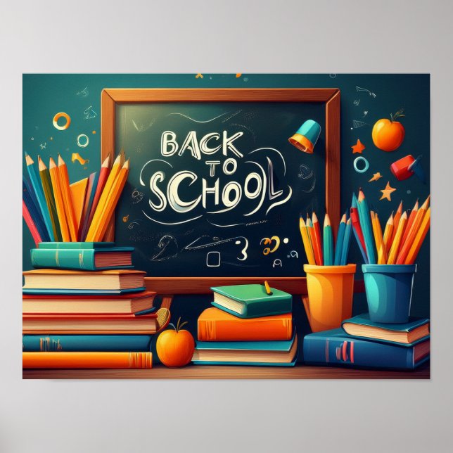Poster Back to School Teacher Welcome Blackboard Books  (Frente)