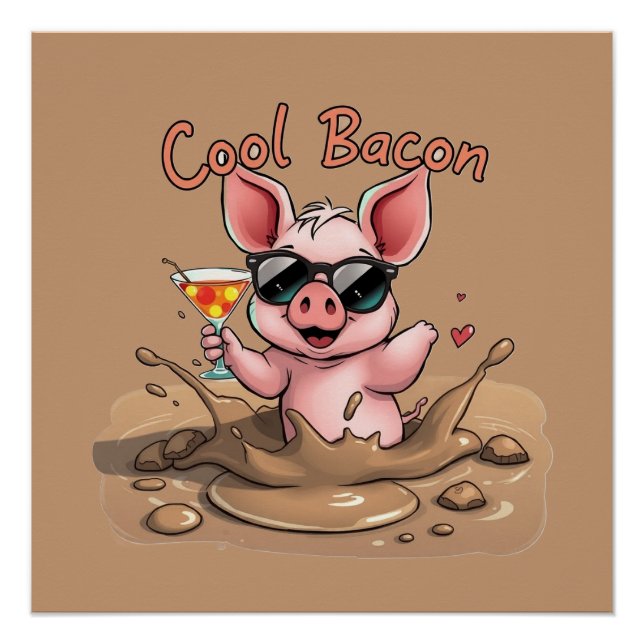 Póster "Bacon Legal" Leitão de Óculos de Sol (Frente)