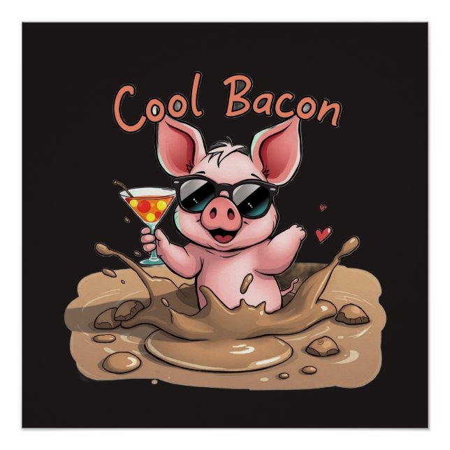 Póster "Bacon Legal" Leitão de Óculos de Sol (Frente)