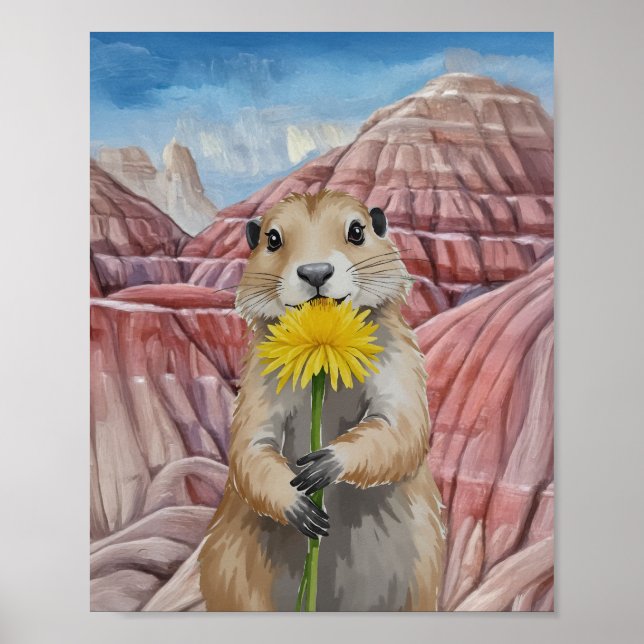 Poster Badlands National Park Prairie Dog Watercolor (Frente)