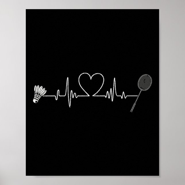 Poster Badminton Coração Batendo Badminton Engraçado  (Frente)