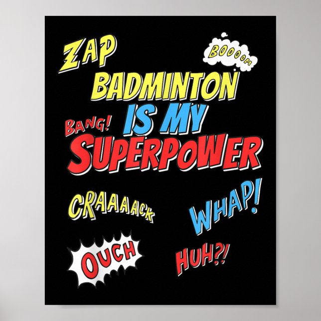 Poster Badminton é meu superpoder - Jogador de Badminton (Frente)