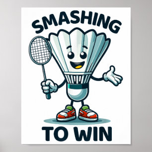 Poster Badminton Forever Cartoon Shuttle E Racket Graph